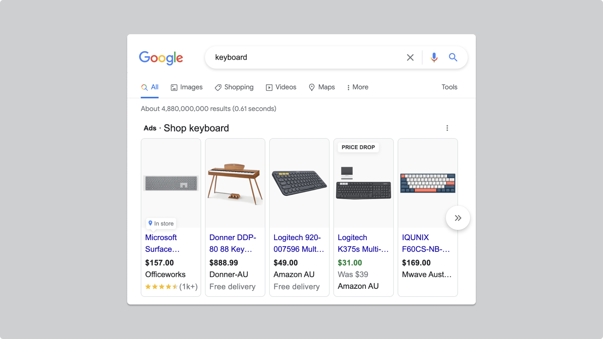 Design Psychology: Screenshot of Google Ads carousel for keyboard.
