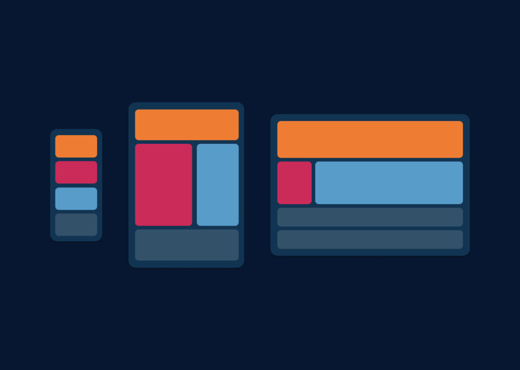 A graphic illustration comparing what content can fit on a mobile, iPad and a desktop