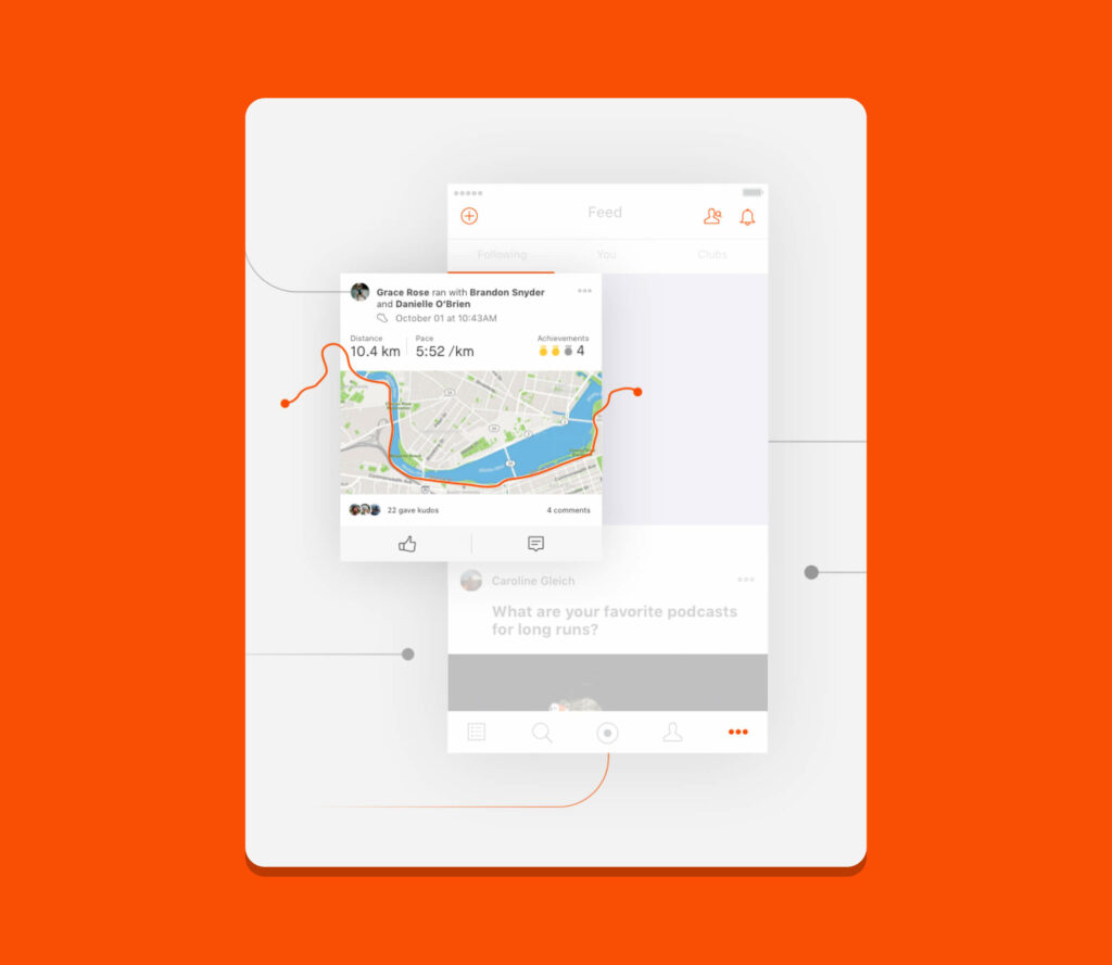 A screenshot of one of Strava's social posts, displaying a user sharing their 10km run with a map as reference