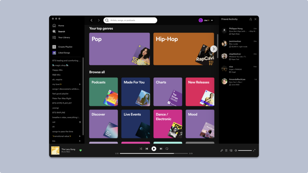 Screenshot of Spotify search page on computer app. 