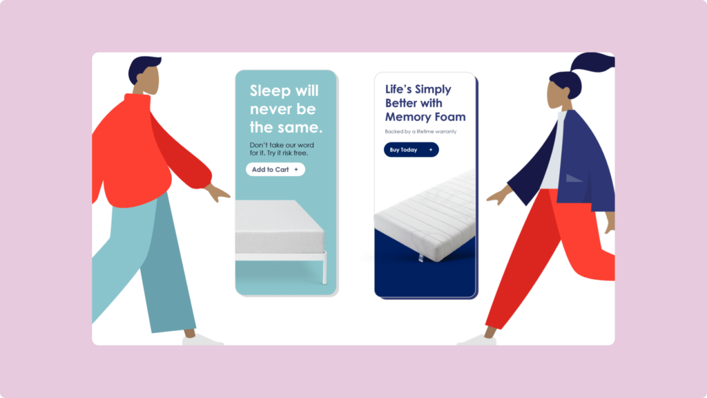 Two promotions advertising for the same product (a mattress) but with two different strategies aiming at different people. 